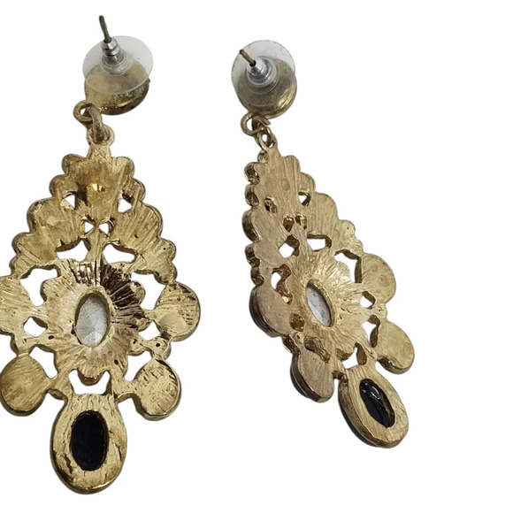 VINTAGE GOLDTONE & RHINESTONE STATEMENT NECKLACE & DROP EARRINGS SET - Picture 10 of 10